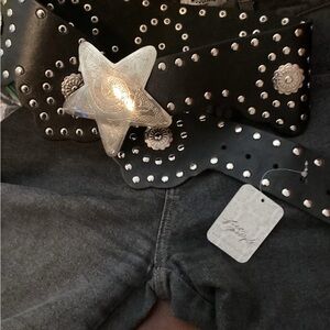 Free People Black Leather Belt with Silver Accents